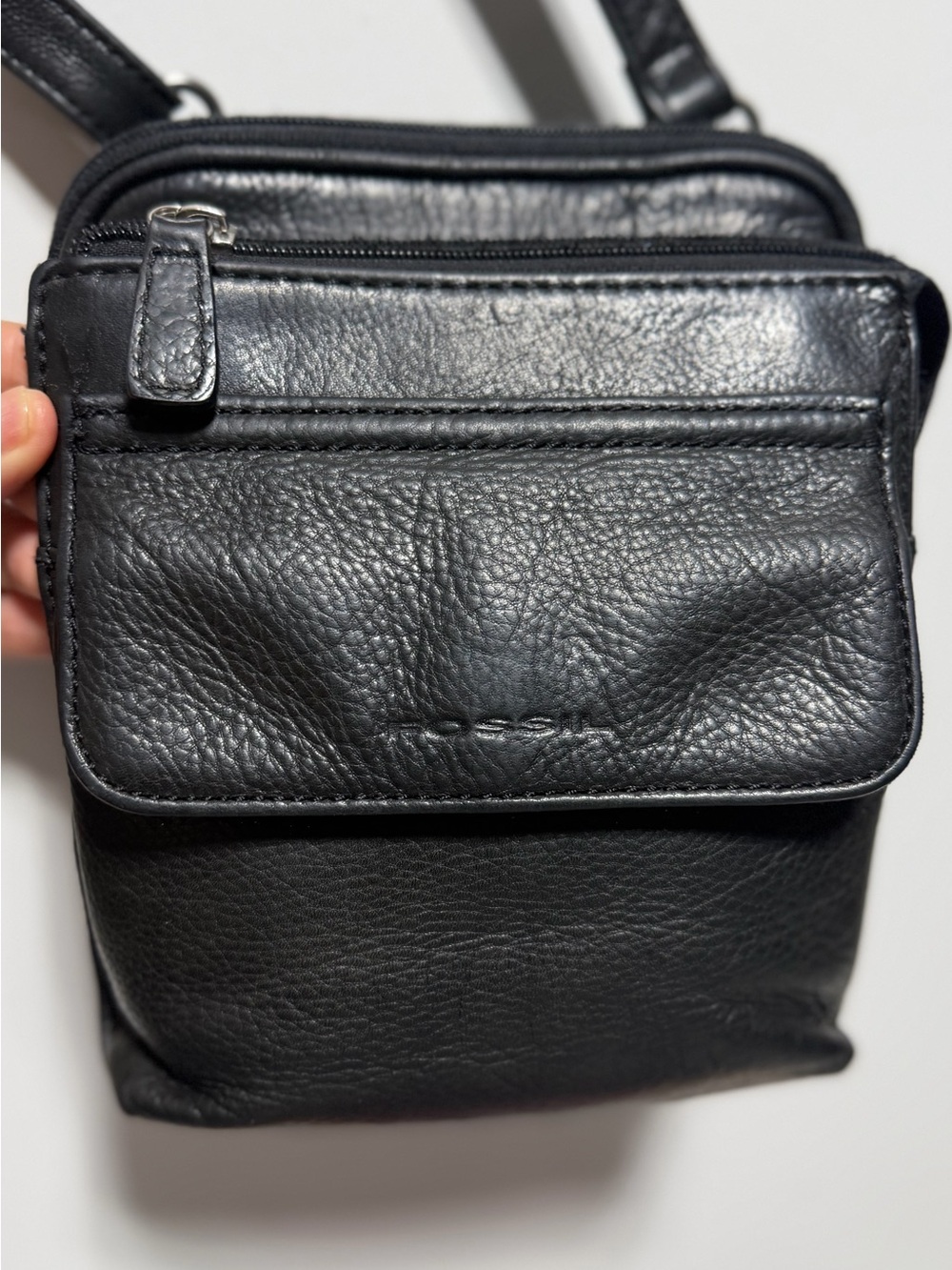 Fossil Black Leather Crossbody Bag with Front Flap